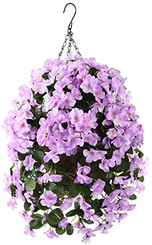 INQCMY Künstliche Hängeblumen mit Korb für den Außenbereich, Garten, Frühlingsdekoration, Kunstseide, Begonie im Pflanzgefäß-Look, UV-beständig, für draußen, Veranda, Terrasse, Balkon, Hof, Dekoration