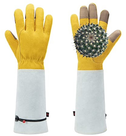 Gmjay Leder Handschuhe mit Extra Langem Unterarm Schaft Arbeitshandschuhe Verstellbarer Handgelenk Gartenhandschuhe Dornensichere und Stichfeste,M