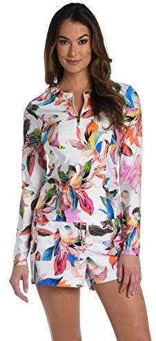 La Blanca Long Sleeve Rashguard Swim Top Maglietta Rash Guard, Multi//Paradise City, M Donna