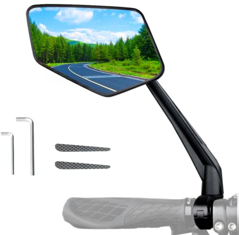 Fahrradspiegel, X-verbreitern Spiegeloberfläche, längerer Spiegelarm, HD Blast-beständiger Rückspiegel, verstellbare drehbare Fahrradspiegel für Mountainbikes (schwarz-links）