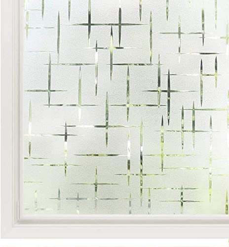 rabbitgoo Fensterfolie Statisch Haftend Sichtschutzfolie Selbstklebend Klebefolie Milchglasfolie Fenster Folie Milchglas Dekofolie für Bad Küche Anti-UV Kreuz 60 x 400 cm