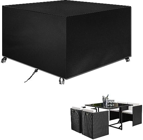 Housse Mobilie Jardin Exterieur, 420D Oxford Tissu Housse Table de Jardin Protection pour Tous Les Temps, pour Ensembles de Table et de Canapé avec Corde et Boucle Verrouillage(60x60x50cm)