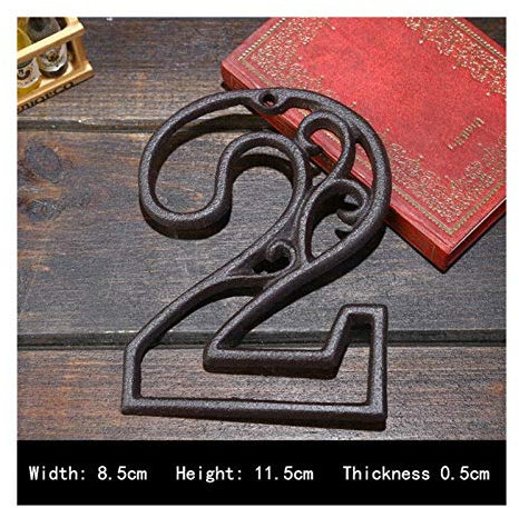 HKYBCF Türnummer Industrie Cast Iron House Stil Tür Zahlen Adresse Customized Anzahl for Home Restaurant Wand Wohnzimmer (Color : 2, Size : 11.5cm)