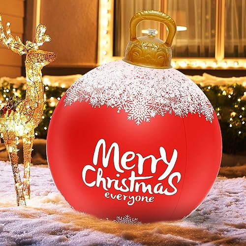 Jokapy Pallina di Natale gonfiabile gigante 60 cm,palla di Natale gonfiabile in PVC con pompa ad aria,palla gonfiabile di Natale per decorazione esterna,grandi palle di Natale ornamenti per cortile,