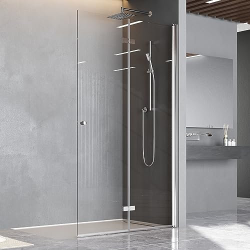 Walk in Duschwand Glas 80x185 cm Faltbar Dusche Duschtrennwand aus 6mm ESG-Sicherheitsglas mit Nano Beschichtung Begehbare Duschabtrennung