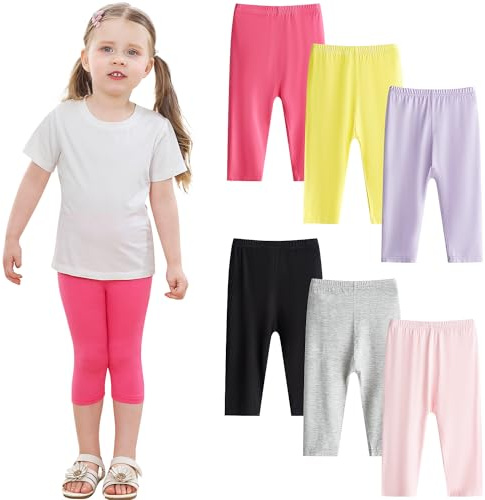 Charmi Legging Capri 3/4 Court Pantacourt Pantalon Été Fille Lot de 6 Un Été Coloré 6-7 Ans (Taille du Fabricant 130)