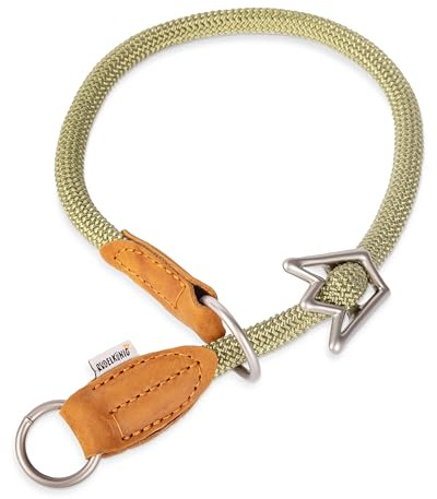 Rudelkönig Zugstopp Halsband Hund - Leder & Nylon, 12mm, Khaki | Retriever Halsband mit Kronenstopp – fellschonend, witterungsfest, Teil des Emma-Sets mit passender Leine