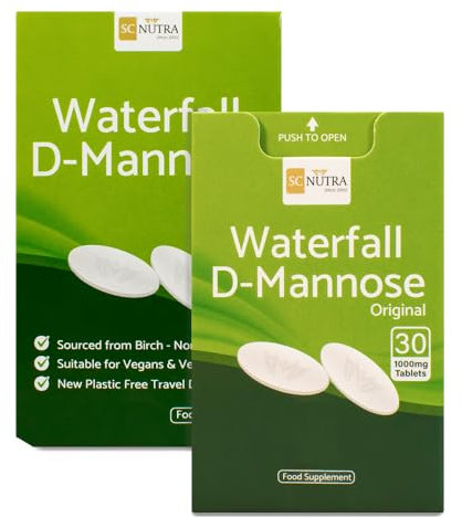 sc nutra Waterfall D-Mannose Tablets 30 x 1000mg | New Cardboard Handy Pack,Green Box, White Tablets