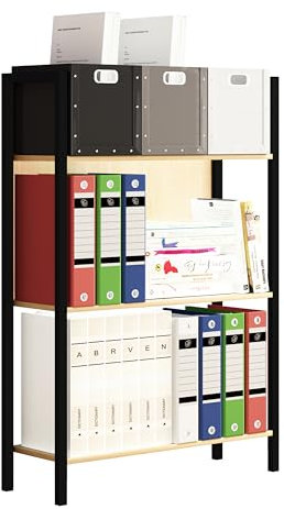 VCM Holzregal mit Metallrahmen stehend | platzsparendes Büroregal | Maße ca. H. 100 x B. 56 x T. 24 cm | Elegantes Regal | Standregal – Flakos 3