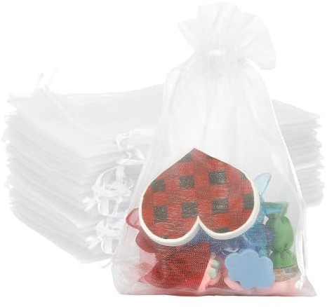 Organzasäckchen Klein 10x15cm - 50 Stück Weiß Schmuckbeutel Mit Zugband - Netzbeutel, Organzabeutel