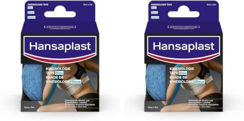 Hansaplast Kinesiologie Tape 2er-Set, wasserfestes Sport Tape lindert Muskelschmerzen und fördert die Durchblutung*, Kinesio Tape bietet Unterstützung für Gelenke und Muskeln*, 1 Rolle, Blau
