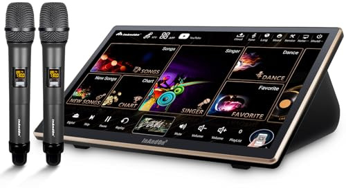 2026 InAndOn Chinese Karaoke System with Wireless Microphone, 18.5 inch Capacitive Touch Screen, 650K Cloud Song Library, YouTube Online Play, 4T (Black)