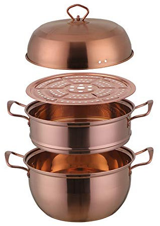 ANSNOW 3 Tier Premium Heavy Duty Stainless Steel Steamer Pot Set Includes 2 Tier Cooking Pot, 1 Steaming Septa and Pot Lid | Stack, Steam Pot Set for All Cooking Surfaces/Rose Gold