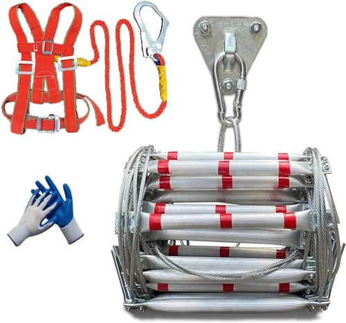YXFAZPP Rope Ladder Fire Escape,Outdoor Emergency Fire Escape Ladder, Portable Folding Escape Ladder from Balcony,Easy to Deploy (8m/26.2ft)
