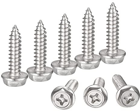 sourcing map Phillips Hex Washer Self Tapping Screws, M6 x 25mm 304 Stainless Steel Hex Flange Sheet Metal Screw 10pcs