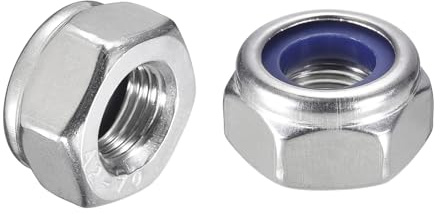 sourcing map 10Pcs M10 x 1 Nylon Insert Hex Lock Nuts, 304 Stainless Steel Self-Locking Nylon Insert Stop Nut for Industrial Construction Fasteners, Silver&Blue