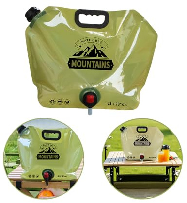 Sbomi Faltbarer Wasserkanister 8L - Trinkwasserkanister Faltkanister mit Hahn - Wiederverwendbare Wasserbeutel Wassersack - Faltwasserkanister - Wasser Behälter Container für Outdoor Camping (Grün)