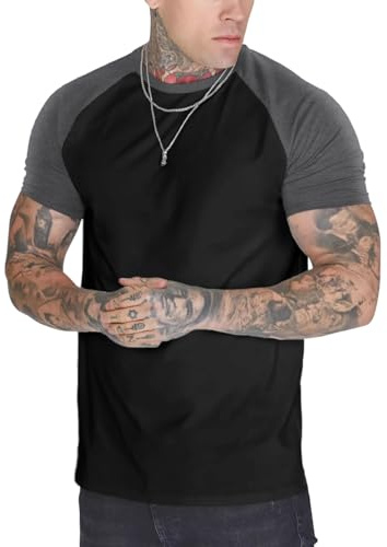 YCHSXAIZ Uomo Casual Slim Fit Manica Corta Raglan Contrast Cotton Maglia da Baseball Color Nero-Grigio Scuro Size M