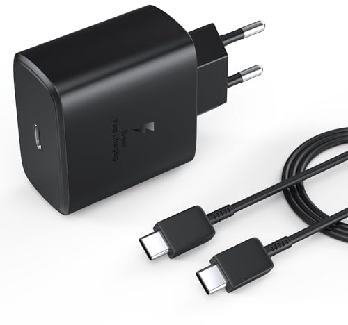 pour Samsung 45W Super Charge Rapide Chargeur USB C pour Samsung Galaxy S24/S23/S22/S21 Ultra/S20/S20+/Note 20/10/9/8/A73/A53/A52/S10/S9 avec Prise Secteur Rapide et Câble USB C de 2m