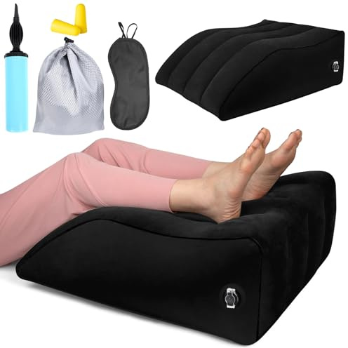 Aufblasbares Beinhochlagerungskissen: Aufblasbares Fußstützen Kissen für Reisen, Ergonomisches Keilkissen zum Schlafen, Geeignet zur Muskelentspannung und Linderung von Schwellungen, Schwarz