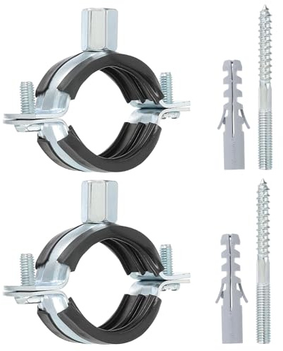 PATIKIL 1.5-1.7/38-44mm Split Ring Pipe Hanger, 2 Pcs Heavy Duty Adjustable Pipe Bracket Clamp Galvanized Iron Wall Ceiling Mount Pipe Strap Support with Screws & Expansion Tube, Black