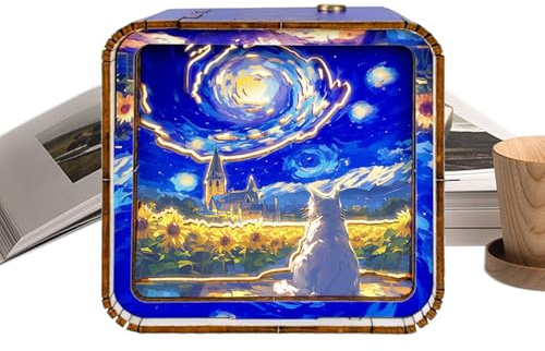 Hogvinnatil Luce notturna ricaricabile, luce notturna Puzzle in Legno,Puzzle di paesaggi di cartoni animati 3D | Giocattoli sensoriali portatili, lampada da tavolo regolabile per camera da