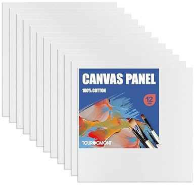 Leinwand Malkarton 15x15cm, 12er-Set zum Bemalen, Leinwandpanel Canvas Panel aus 100% Baumwolle weiß grundiert, Ideal zum Malen für Acrylmalerei, Ölgemälde, Gouache, Aquarell
