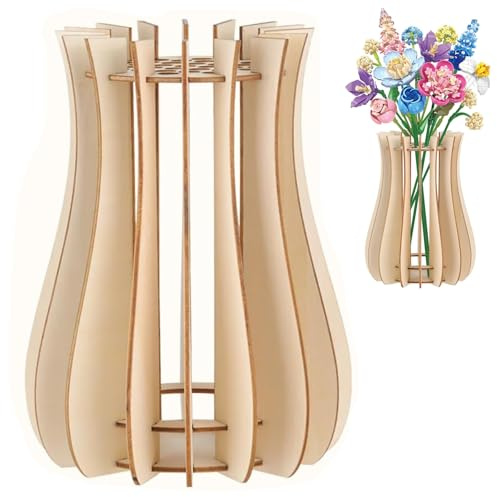 RXKFIGX Juego de Construcción de Jarrón de Madera, Regalo (Pequeño) | Jarrón para Flores de Lego, Florero De Madera para Ramo De para Decoración De Escritorio, Lego Rosas, Orquídea, Plantas