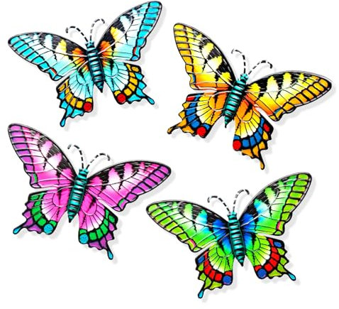 Jiusely 4PCS Large Metal Butterfly Decoration, Garden Ornaments Outdoor Wall Art, Butterflies Wall Decor Fence Hanging for Indoor Outdoor Yard Wall Decor Art Style