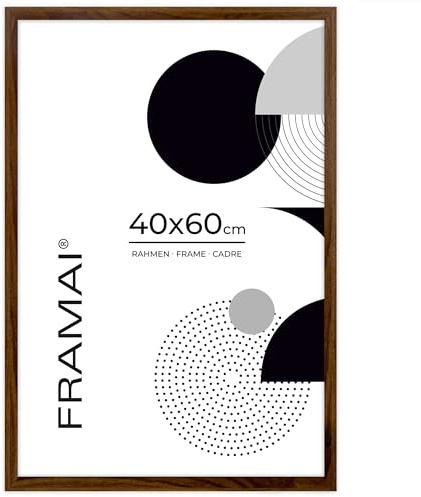 FRAMAI® Bilderrahmen 40x60 cm Braun MDF Umweltfreundlichem Rahmen mit Bruchsicheren Plexi, Aufhänger und Aufsteller