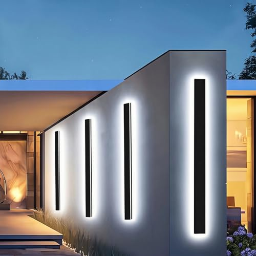 ENMLN 1Stück 80cm Außenwandleuchten, 3000K-6000K Dimmbare Außen LED Wandleuchte für Garage und Vordertür, Schwarz Lange Außenwandlampe IP65 Wasserdicht für Villa Schlafzimmer, Wohnzimmer Innen