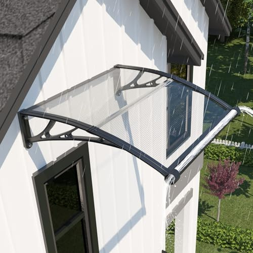 GUANSU-CN Auvent de Porte d'entrée 80x120 cm, Marquise Extérieure en Polycarbonate Anti-UV, Anti-Pluie & Anti-Neige, Abri pour Terrasse & Véranda