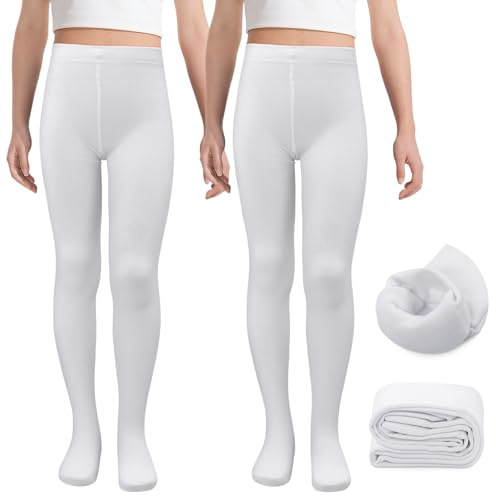 MK MATT KEELY 2 Paires Collant Polaire Fille Collants Thermique Chaud Hiver Legging Ballet Doublé Enfant,Blanc,3 4 5 Ans