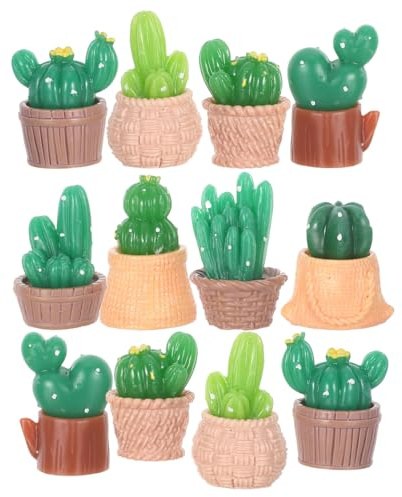 Yardwe 16 mini cactus in resina: statuine di cactus verdi in miniatura - piccole piante succulente artificiali carine per giardino delle fate, bonsai, decorazioni per micro paesaggi