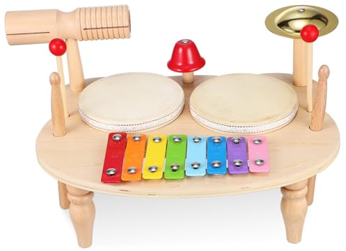 ZUNOXAZ Holz Percussion Instrument mit Xylophon Kleiner Trommel und Tamburin Buntes Musikspielzeug zur Musikalischen Früherziehung für Ab Jahren Vielseitig und Kindgerecht Gestaltet