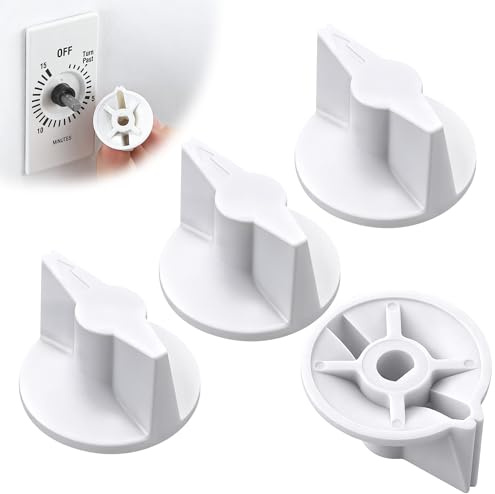 HappyAlley 4 Pack Timer Knob Replacement Compatible with 146MT574 Timer Switch Knob, FD Series Spring Wound Timers for Wall Bathroom Fan Motor Heater Light(White)