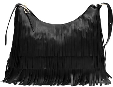 MISAKO Tasel bolso de hombro con flecos Mujer - Tasel Negro 24x12x36cm