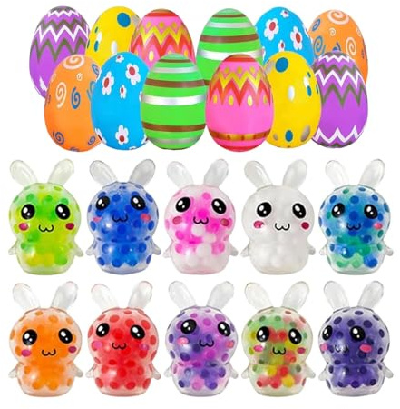 Oster Eier Set mit 12 Stück - Bunte Ostereier & Hasen Squishys - Antistress Spielzeug für Ostern - Fidget Toy zur Stressreduzierung - Osterdeko & Geschenk für Kinder & Erwachsene