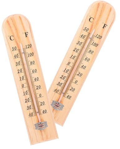 Kichvoe Termometro in Legno Piccolo da Esterno, Set 2 Pezzi Sensore per Misurazione Precisa Temperatura, Indicatore per Giardino, Magazzino e Uso Domestico, Resistente per