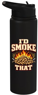 Wood Pellet Smoker BBQ Pitmaster Grill Flames Stainless Steel Insulated Water Bottle