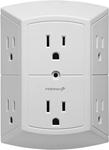 Fosmon 6-Outlet Wall Plug, Six Plug Outlet Adapter, Multiple 6 Way Wall Plug Extender for Travel, Cruise, Dorm, Home and Office, 15A 125V 1875W, 3 Prong