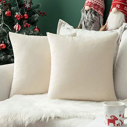 MIULEE 2er Set SAMT Weihnachten Kissenbezug Kissenhülle Dekorative Dekokissen Sofakissen Lendenkissen Wurfkissenbezug mit Verstecktem Reißverschluss Sofa Schlafzimmer 16x16 Inch 40x40 cm Creme weiß