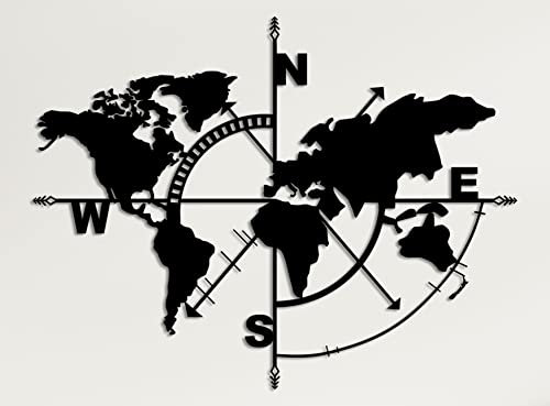 DEKADRON Wanddekoration aus Metall, Weltkarte, Wanddekoration, Home-Office-Wandschild (Schwarz, 98 x 75 cm)