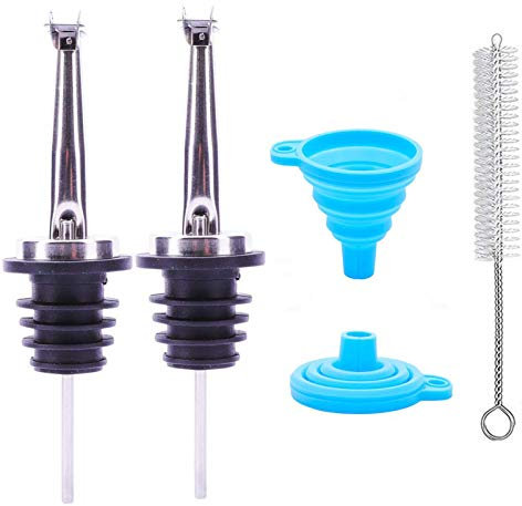 LEGERM Boquilla de vertido para Botella dispensadora de Aceite de Oliva, vertedor de Velocidad para Boquilla cónica de Metal, Paquete de 2 con Embudo