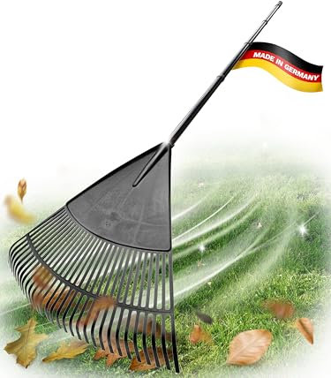 Novatool Balai à feuilles avec manche à 4 pièces et à visser, balayeur avec 30 dents en plastique, râteau largeur de travail 75 cm