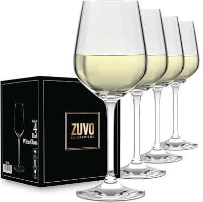 Zuvo Large White Wine Glasses Set of 4 (500 ml) Crystal Clear Long-Stem Wine Glasses – Elegant, Dishwasher Safe, Lead-Free