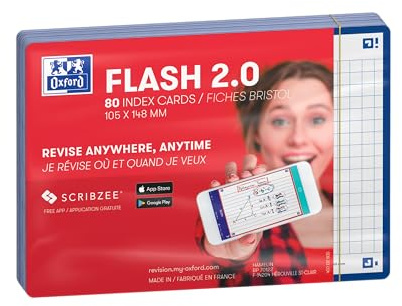 Oxford FLASH 2.0 Karteikarten A6, Lernkarten, 105x148mm, kariert, maine-blau, 80 Blatt
