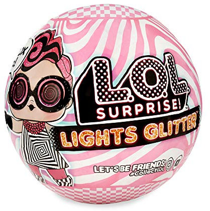 L.O.L. Surprise!-Light Glitter Ball 8 Davon 1 Puppe mit Pailletten, 8 cm, phosphoreszierend, Schwarze Lampe, zufällige Modelle, zum Sammeln inklusive Batterien, Spielzeug für Kinder ab 3 Jahren LLUB4