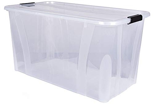 Aufbewahrungsbox + Deckel L 71,9 x B 38,5 x H 37,2 cm - 80 Liter | transparent stapelbar | Transportbox transparent | Lebensmittelbox lebensmittelgeeignet | Kunststoffbox Lagerbox stapelbar