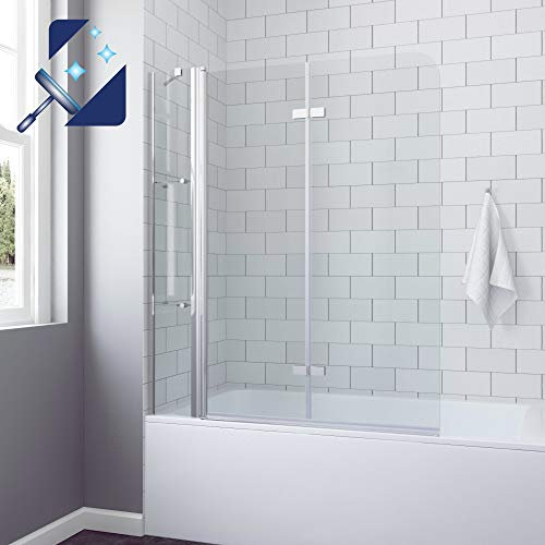AQUABATOS® 150 cm breite Badewannenaufsatz Duschabtrennung Faltwand Falttür Duschwand Glas mit Festteil und Duschablagen aus 5mm Einscheiben Sicherheitsglas ESG mit Nanobeschichtung 140 cm höhe